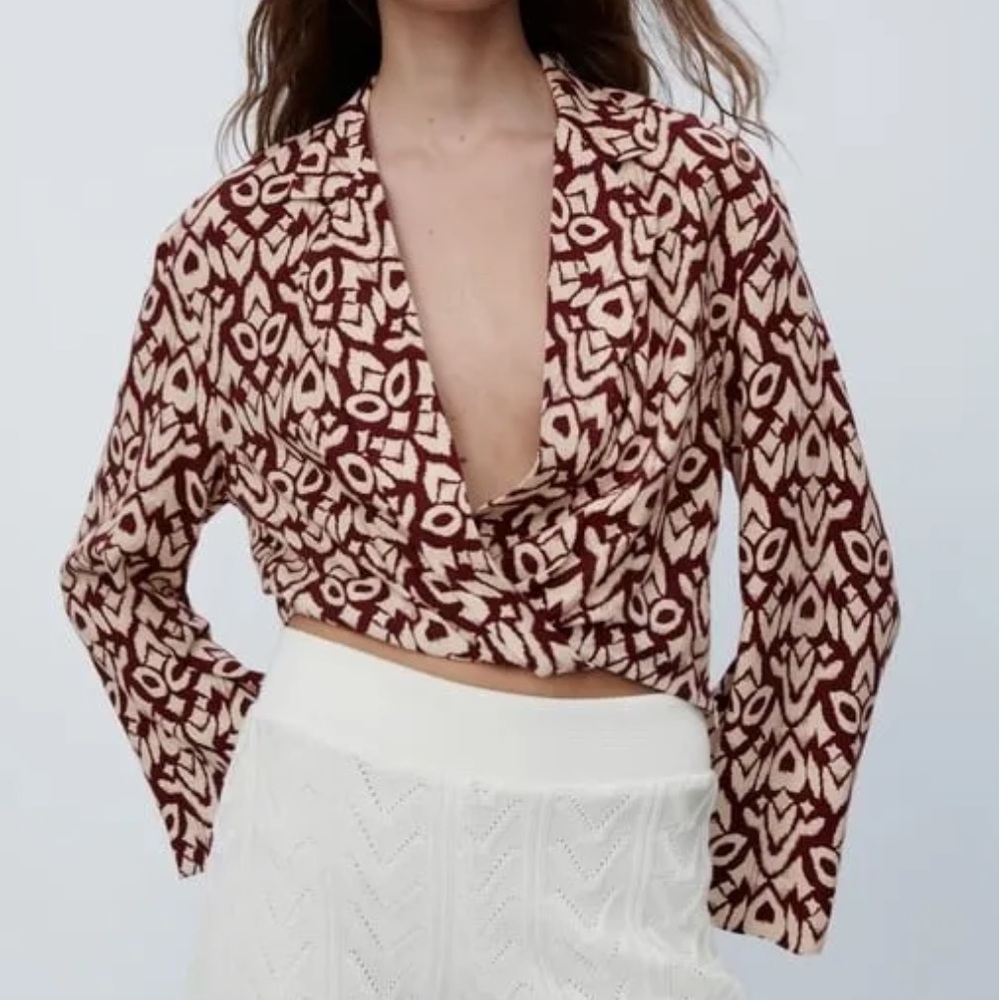 ZARA - crossed over print geometric pattern blouse - XS